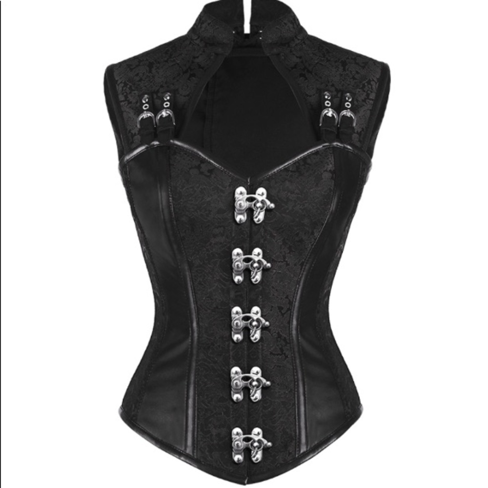 Black Gothic Hook-Front Victorian Waist Cincher Corset